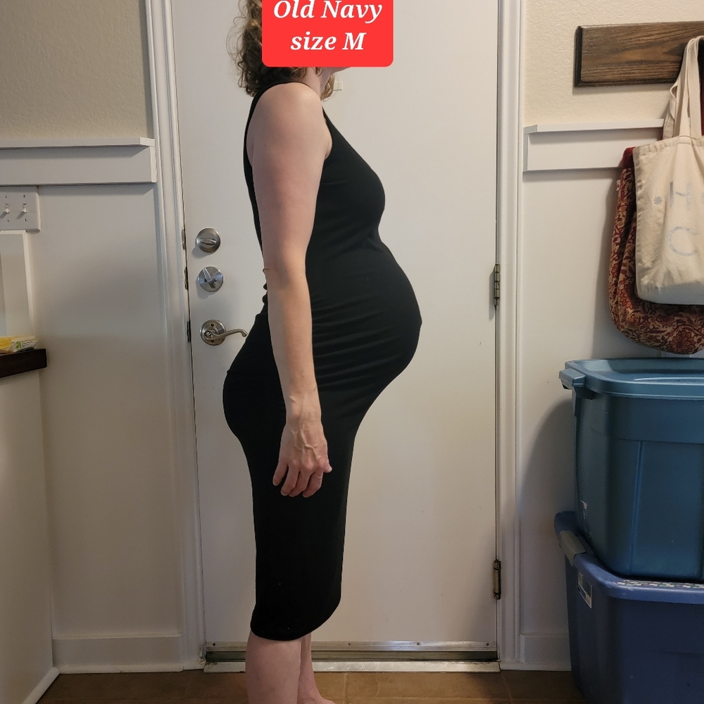 Black sleeveless maternity knee high dress, size M